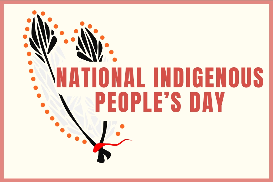 Two feathers beside the text: "National Indigenous People's Day"