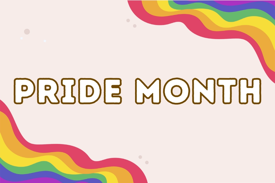 Thumbnail graphic with rainbow bottom left and upper right corners and the text: "Pride Month" in the centre.